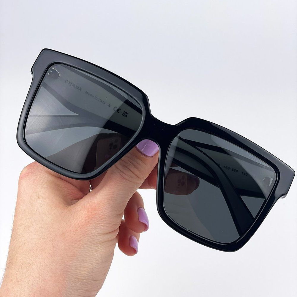 Prada PR24ZS 1AB5S0 Sunglasses Black Dark Grey Square Oversized Women - Picture 7 of 15